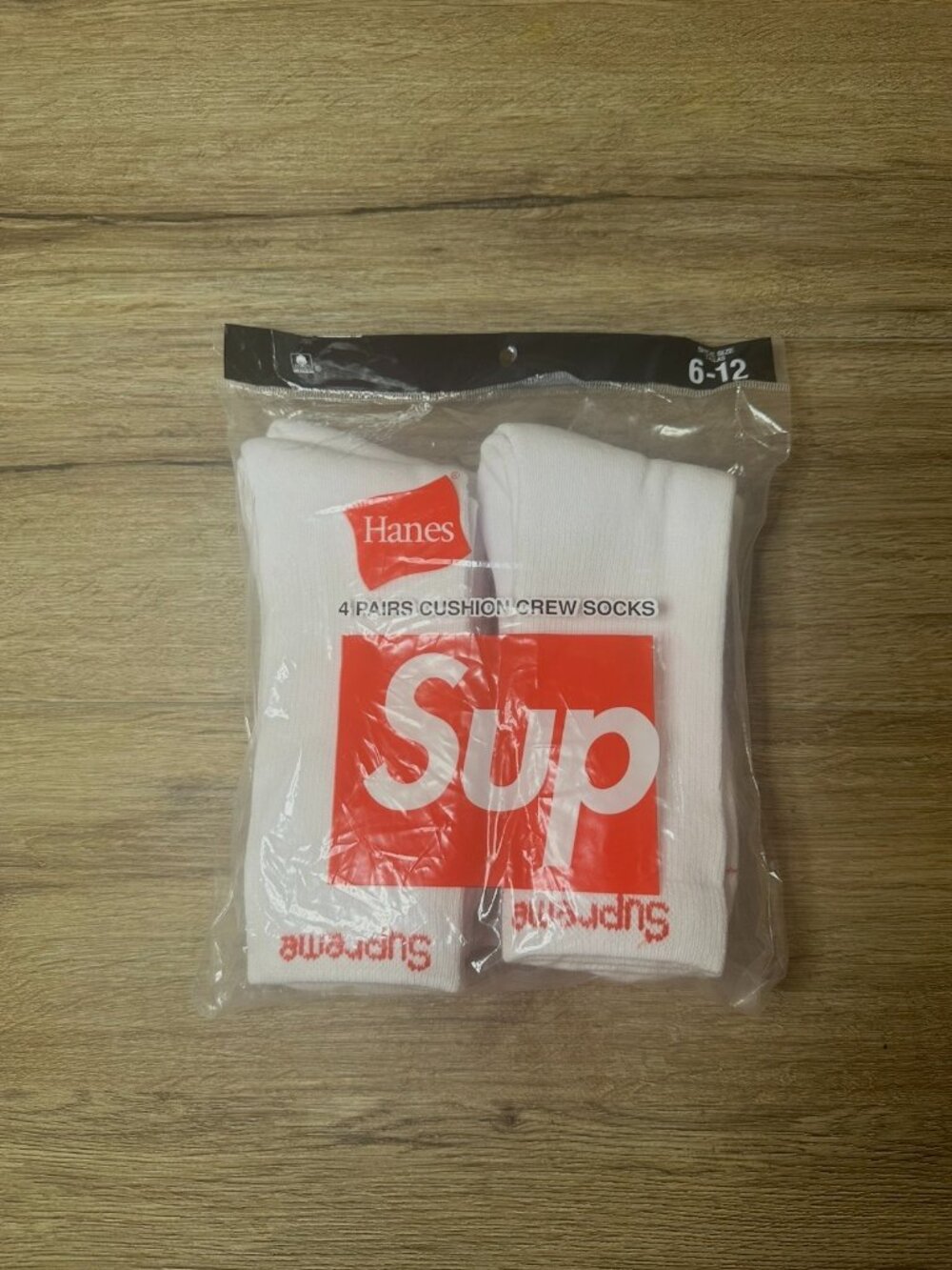 Supreme White Socks with Red Logo - 4 Pack Cushion Crew